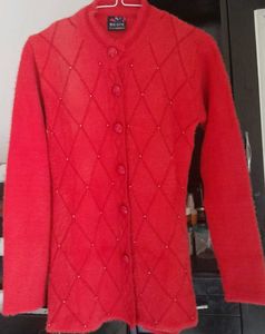 Red Fuzzy Button-Down Cardigan