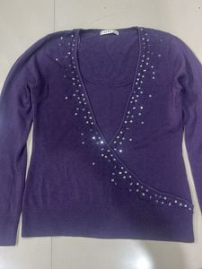 Purple Embellished Wrap Sweater (abroad pur