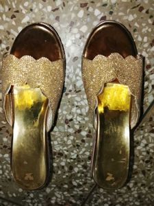Sparkling Gold Embellished Wedge Sandals