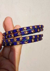 Elegant Blue Bangles with Golden Embellishments