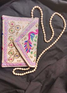 Embroidered Peacock Clutch Bag