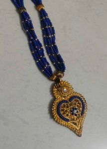 Elegant Blue Beaded Necklace with Gold Pendant