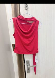 Chic Red Drape Top with Scarf