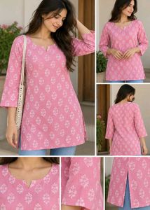 Pink Printed Cotton Kurta