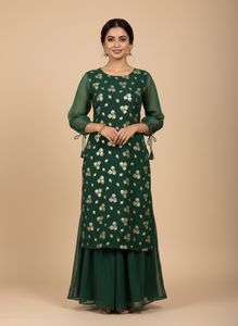 Green &amp; Gold Printed Kurta Set