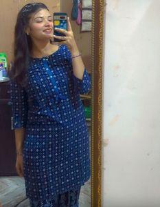 Blue Printed Cotton Kurta set with pants