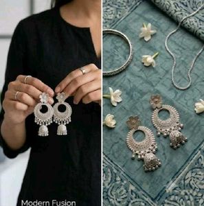 Exquisite Silver-Toned Jhumka Earrings