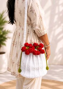 Handmade Crochet Rose Potli Bag
