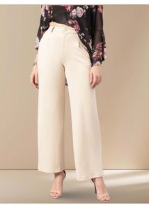 Cream Wide Leg high rise Trousers
