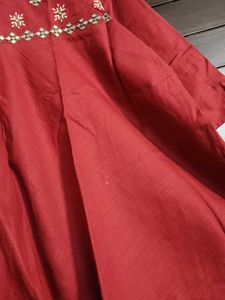 Rangmanch Red Embroidered Cotton Kurta