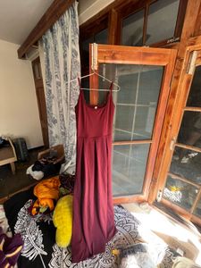 Maroon Spaghetti Strap Maxi Dress