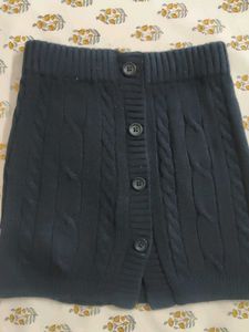 Navy Blue Cable Knit Button Skirt