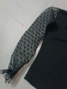 Chic Black Sheer Polka Dot Sleeve Top