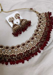 Stunning Red &amp; Gold Choker Necklace Set