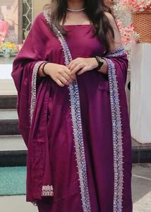 Stunning Magenta Embroidered Suit Set - 3 Peice