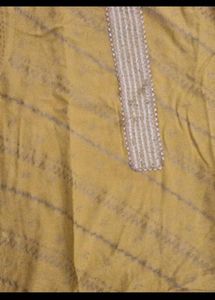 Yellow  Kurta with Golden Print