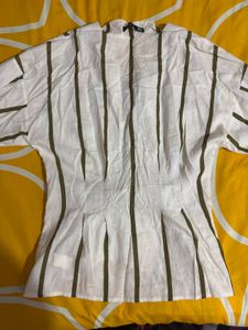 Striped V-Neck Button-Up Top