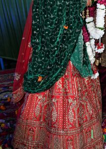 Red &amp; Gold Embroidered Lehenga