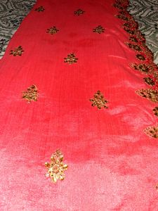 Beautiful Coral Embroidered Saree