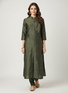Sparkling Dark Green Kurti With Lining