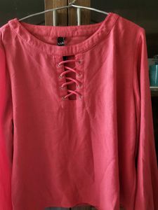 Kazo Coral Lace-Up Blouse