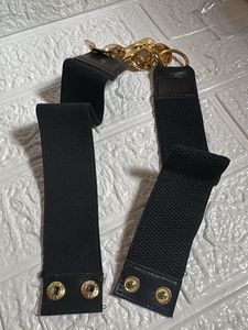 Chic Black Belt with Gold Chain Accent