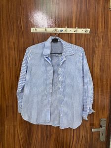 women 's Blue Striped Casual Shirt