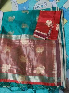 New Beautiful Teal Saree with Elephant Motifs
