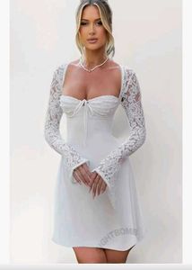 White Lace Sleeve Dress