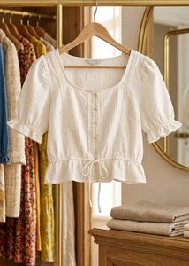 White Puff Sleeve Peplum Top