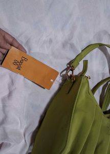 Chic Ruched Lime Green Hobo Bag