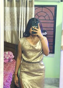 Elegant Gold One-Shoulder bodycon Dress