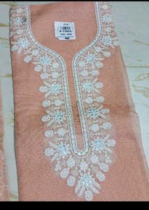 Peach Embroidered unstitched suit Set with Dupatta