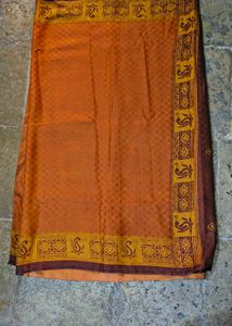 Elegant Brown &amp; Yellow Floral Saree