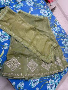 Unstitched Green Lehenga and Duppatta