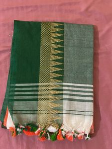 Elegant Green &amp; Peach Saree