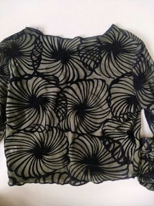 Sheer Mesh Print Long Sleeve Top
