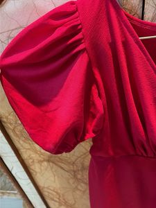 Chic Fuchsia Wrap Dress with Puff Sleeves