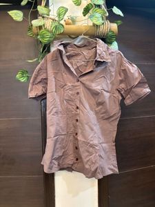 Brown Short Sleeve Button-Up Shirt