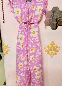 Floral Jumpsuit with Tie-Up Sleeves