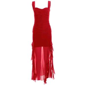 Newme Red Ruffled Maxi Dress
