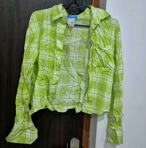 Lime Green Plaid Button-Up Shirt