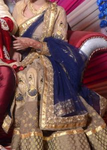 Golden and blue lengha choli set