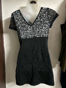 Black Lace &amp; Satin V-Neck Top
