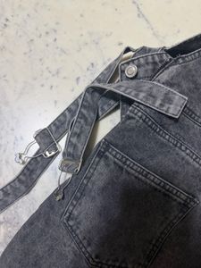 Gray Wash Denim Overalls Shorts