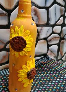 Hand-Painted Sunflower Bottle Decor