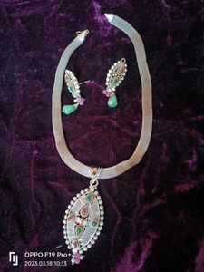 Silver Beaded Pandant Set With Chain