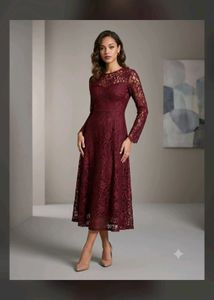 Elegant Lace Western Dress- Maroon