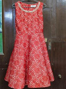 Girls Party Dress Red Floral Pearl Beading