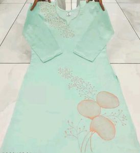 BrandNew KhadiCotton SeaGreenKurtiSetWithPeachCol